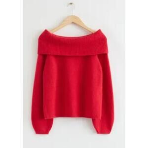 & Other Stories Sweater Women's XS Red Chunky Off Shoulder Wool Long Sleeve NWT